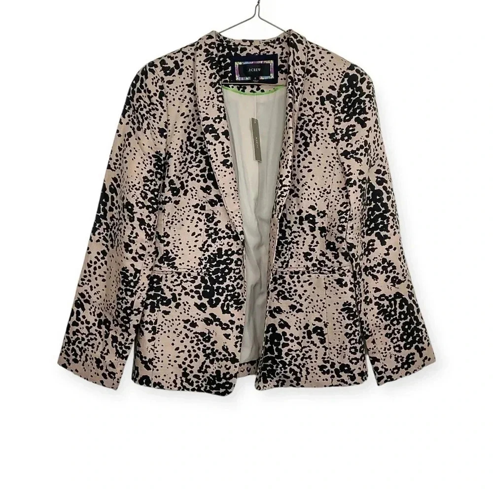 J. Crew Going Out Linen Leopard Print Blazer Size 2